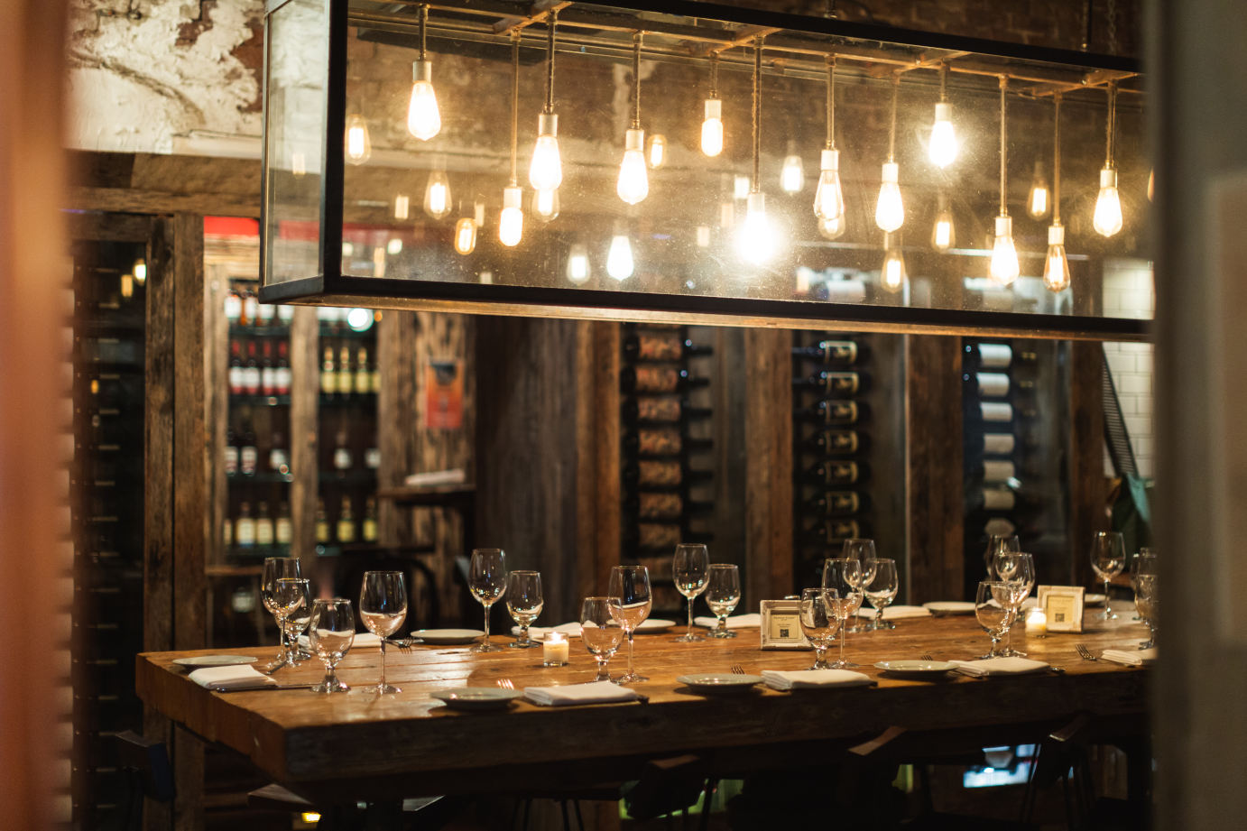 Bar table with wine glasses